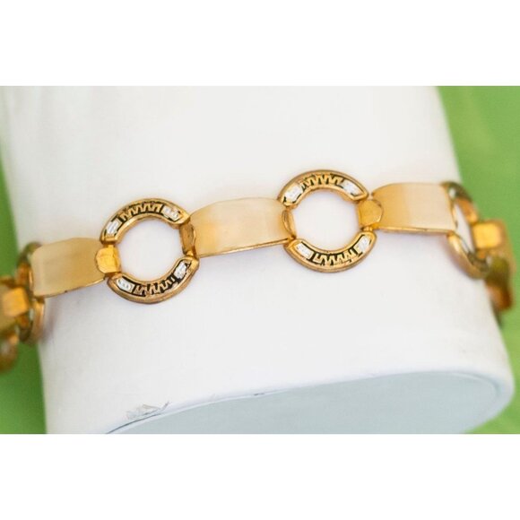 Vintage Ring Links Gold Tone Fashionable Bracelet 6 1/2 inch by Spain - W8 - Picture 2 of 3